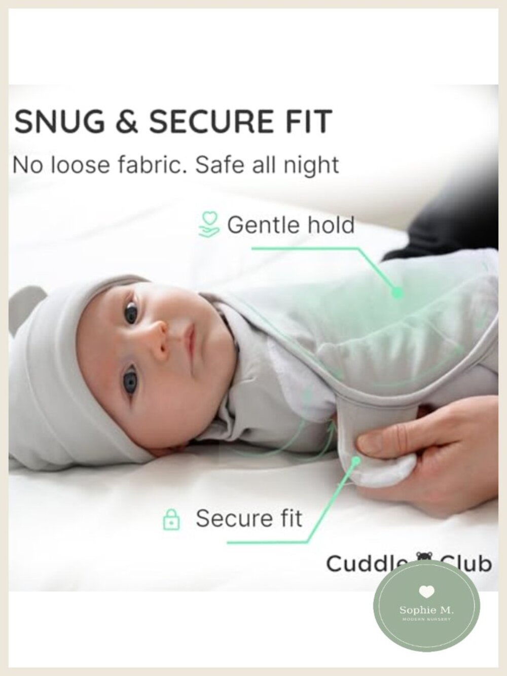 100% Cotton Adjustable Baby Swaddle Wrap with Hook and Loop - 3 Pack with Beanie - Picture 4 of 6